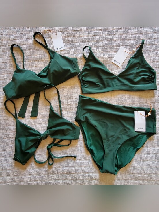 Quince Other - NWT Quince Italian Swimwear Lot 4pc Palm Green Bikini Tops High Rise Bottom